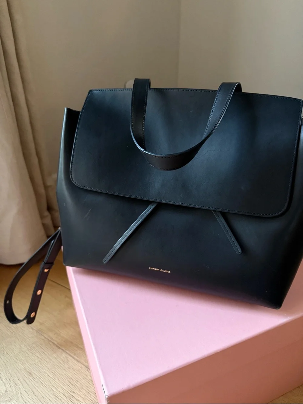 Mansur Gavriel Black Leather Top-Handle large lady bag
